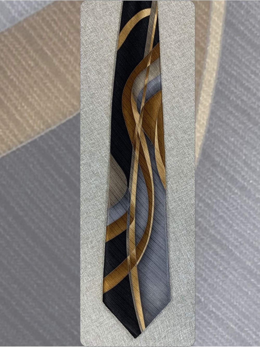Regis Silk Necktie Geometric Brown Gold Gray Art Deco Extra Long